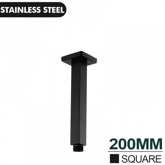 200mm Square Nero Black Ceiling Shower Arm